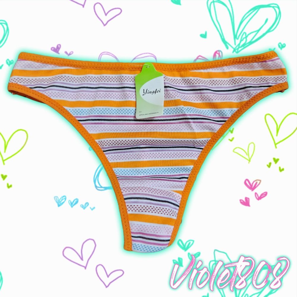 [M] Orange/White Stripe G-String Thong